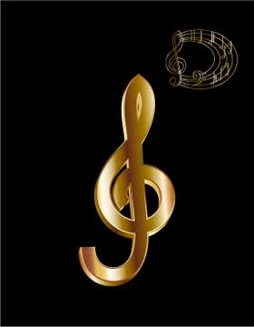 Sign. Massive 3D treble clef. Gold jewelry. Modern and elegant design style.  Stock Illustration