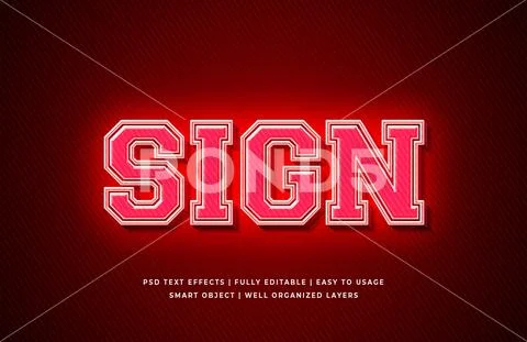 Sign neon light 3d text style effect mockup - PSD Template PSDテンプレート