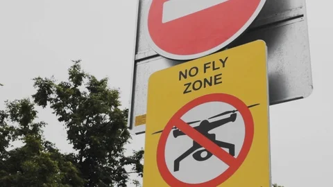 Sign no drones flying  zone warning  safety illegal Stock-Footage 113514645