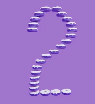 Sign of number two 2 consisting of pattern of abstract snow donuts on purple bac Illustrazione stock