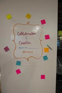 Sign on office wall, collaborative and creative teams are Stock Photos