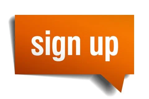 Sign up orange speech bubble isolated on white Stock Illustration