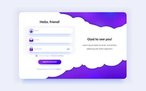 Sign Up page. Purple gradient. Registration form Illustrazione stock