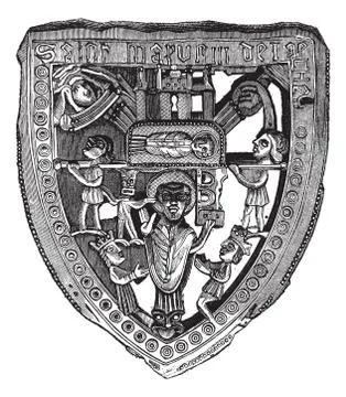 Sign pilgrim. - Patch lead representative of St. Mathurin (Larche..), vintage Stock Illustration