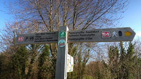 The sign to Pontcysyllte Aqueduct Stock Footage 106410387
