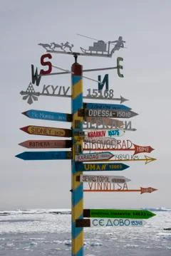 Sign post, antarctica Foto stock