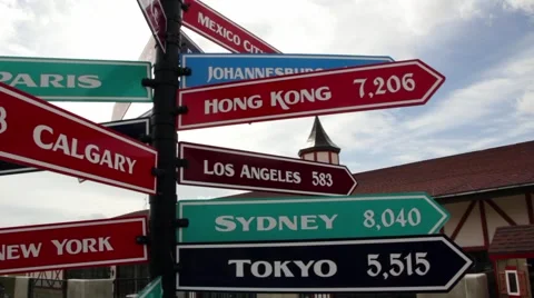 Sign post with different countries Stock Footage 6476033