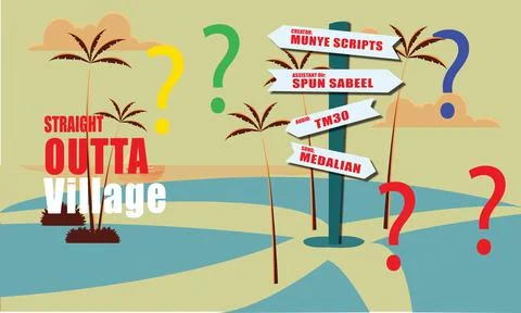 Sign post directing people where to go with skies question marks and trees Stock Illustration