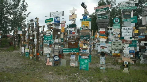 Sign post forest Watson Lake Canada P HD 7694 Stock Footage 815774