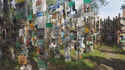 The Sign Post Forest of Watson Lake along the Alaska Highway in Canada Stock Footage 124230335