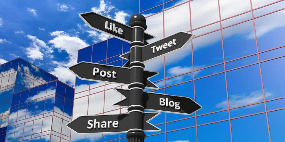 Sign post misc technology blue sky background skyscrape Stock Illustration