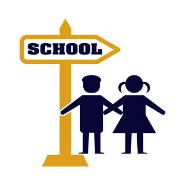 Sign, post, road sign, school sign, students, kids, school signpost icon Stock Illustration