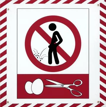 Sign prohibiting urination with testicles and scissors. Stock Illustration