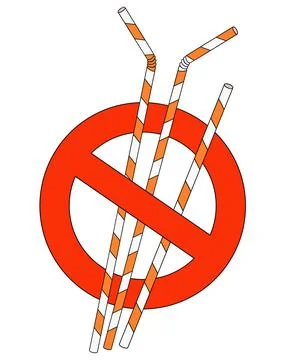 Sign prohibiting the use of plastic drinking straws - vector full color Stock Illustration