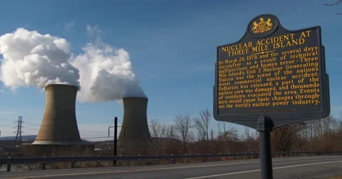 A sign recognizes the disastrous meltdown at Three Mile Island nuclear power Stock Footage 41856850