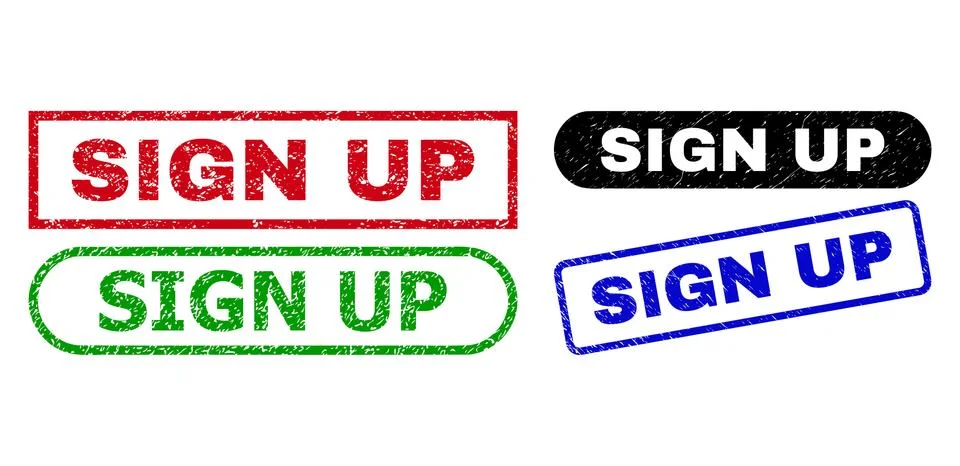 SIGN UP Rectangle Stamp Seals Using Grunge Texture Stock Illustration