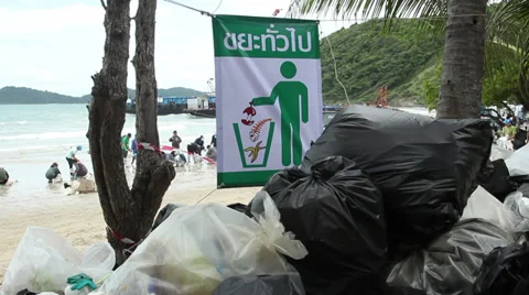 SIGN RECYCLE BANNER TRASH BIN BASKET Stock Footage 28017617