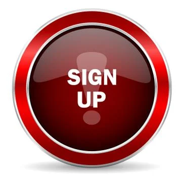 Sign up red circle glossy web icon, round button with metallic border Stock Illustration