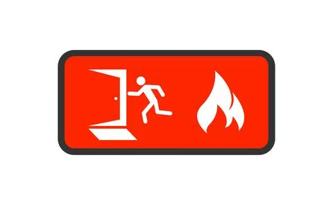 Sign with red fire exit sign on white background. Warning icon. Information icon Stock Illustration