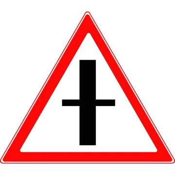 The sign represents an intersection with a secondary road. Stock Illustration