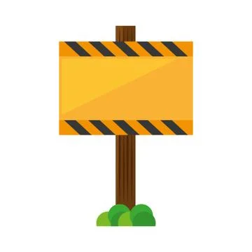 Sign road rectangle caution yellow empty with grass Stock Illustration