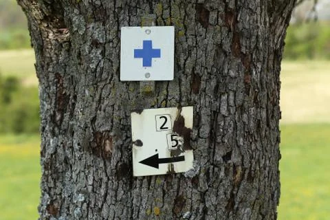 The sign is a route pointer for travellers 스톡 사진