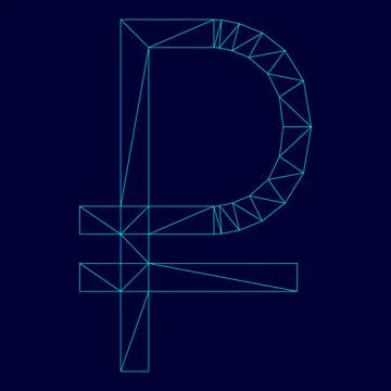 Sign ruble low poly triangulation triangulated polygonal electric cyan blue.. Stock Illustration