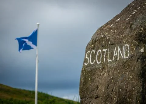 Sign At The Scottish Border Stock-Fotos
