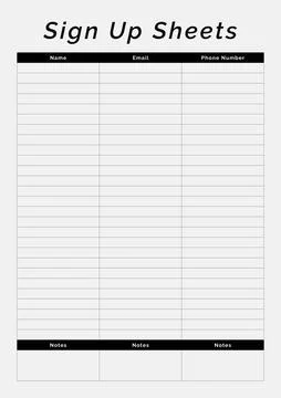 Sign Up Sheets Illustrazione stock