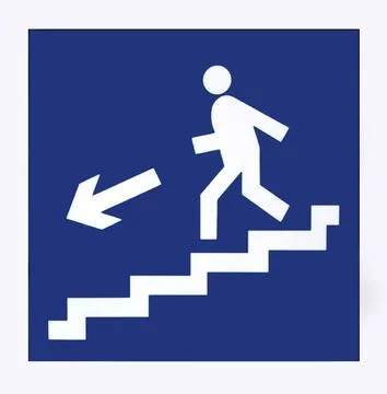 The sign shows the direction down to the evacuation exit on a white backgro.. Stock Illustration