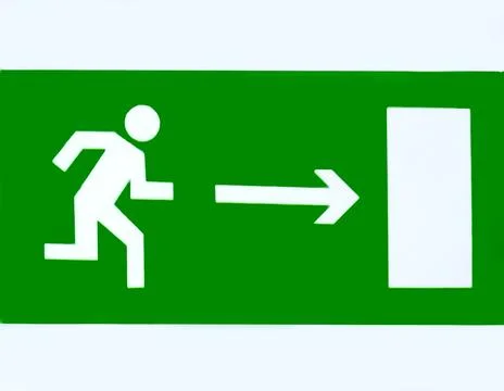 The sign shows the direction to the evacuation exit on a white background i.. Stock Illustration