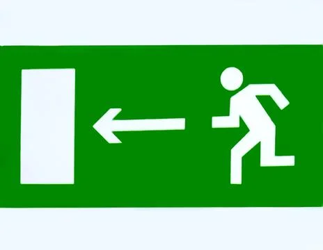 The sign shows the direction to the evacuation exit on a white background i.. Stock Illustration