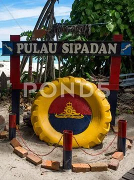 Sign at Sipadan Island, Sabah, Malaysia Stock Photos