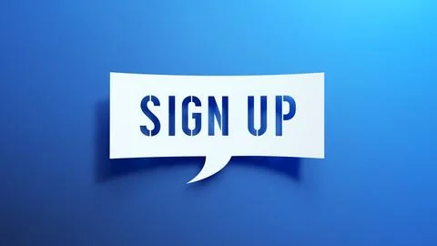 Sign Up - Speech Bubble. White Cut Out Paper on Blue Background. 3D Render. 스톡 일러스트