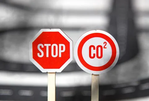 Sign with STOP CO2. the problem of environmental pollution, carbon emissions Stock Photos