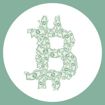 Sign symbol bitcoin letter consisting of paper money banknote Stock Illustration