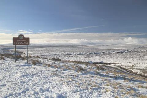 Sign on the Teesdale border, County Durham, UK Stock Photos