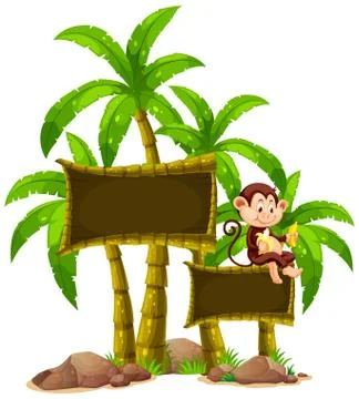 Sign template with monkey and trees Stockillustratie