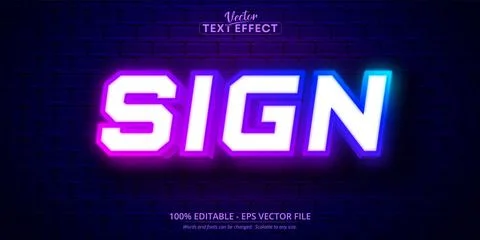 Sign text, neon style editable text effect Stock Illustration