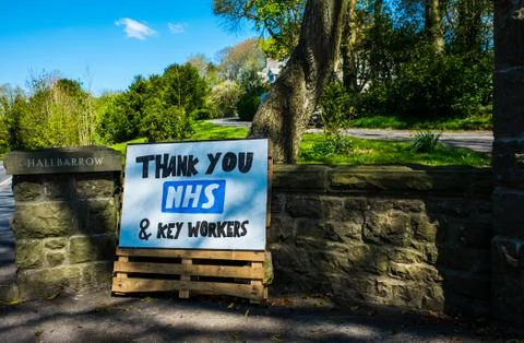 A sign thanking the NHS during the lockdown due to the Covid-19 outbreak Stock Photos