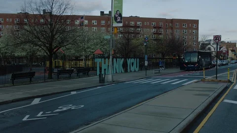 Sign Thanking NYC Essential Workers Covid-19 Video stock 128749254