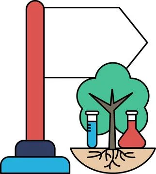 A sign with a tree and a flag on it. The sign is pointing to the right. The t Stock Illustration