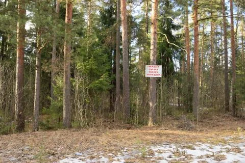 A sign on the tree "dumping is prohibited" Stock Photos