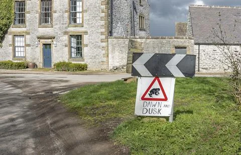 Sign warning of toads on the road Stock Photos