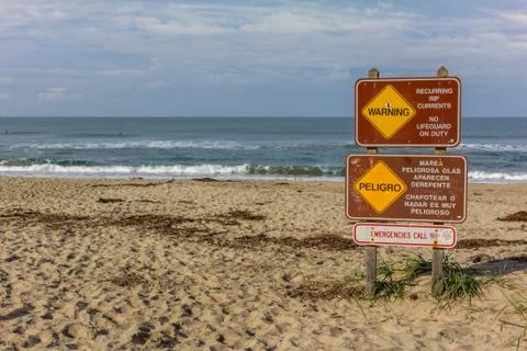 Sign Warns of Rip Currents Stock Photos