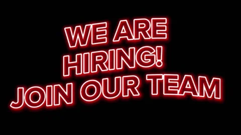 Sign WE ARE HIRING! JOIN OUR TEAM the glowing red neon. Stock Footage 202017228