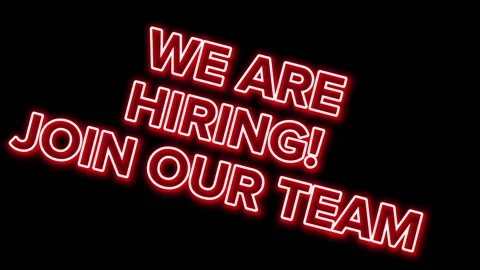 Sign WE ARE HIRING! JOIN OUR TEAM the glowing red neon. Stock Footage 202017443