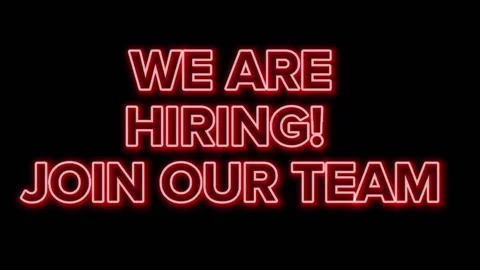 Sign WE ARE HIRING! JOIN OUR TEAM the glowing red neon. Stock Footage 202017504