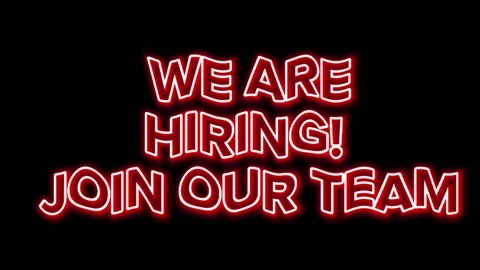 Sign WE ARE HIRING! JOIN OUR TEAM the glowing red neon. Stock Footage 202017605
