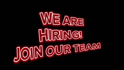 Sign WE ARE HIRING! JOIN OUR TEAM the glowing red neon. Stock Footage 202017910